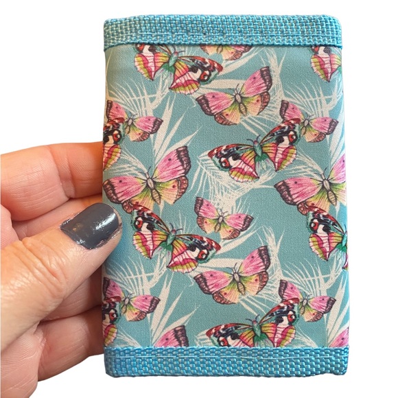 Sky Blue Butterfly Print Velcro Mini Trifold Wallet - Picture 1 of 4